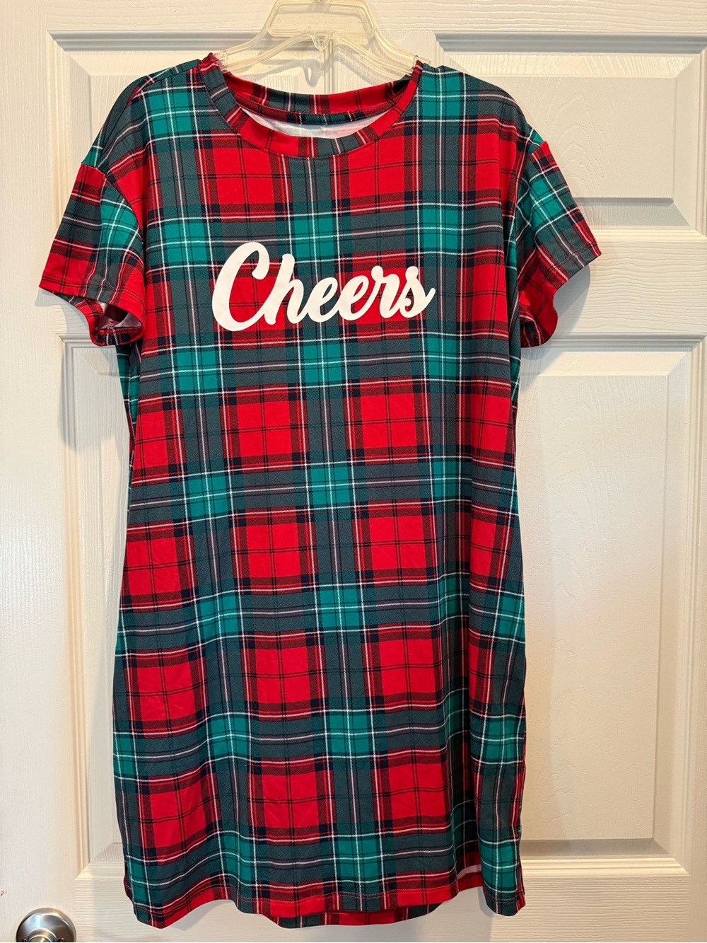 Plaid 'Cheers' Nightshirt Dress - Red & Green